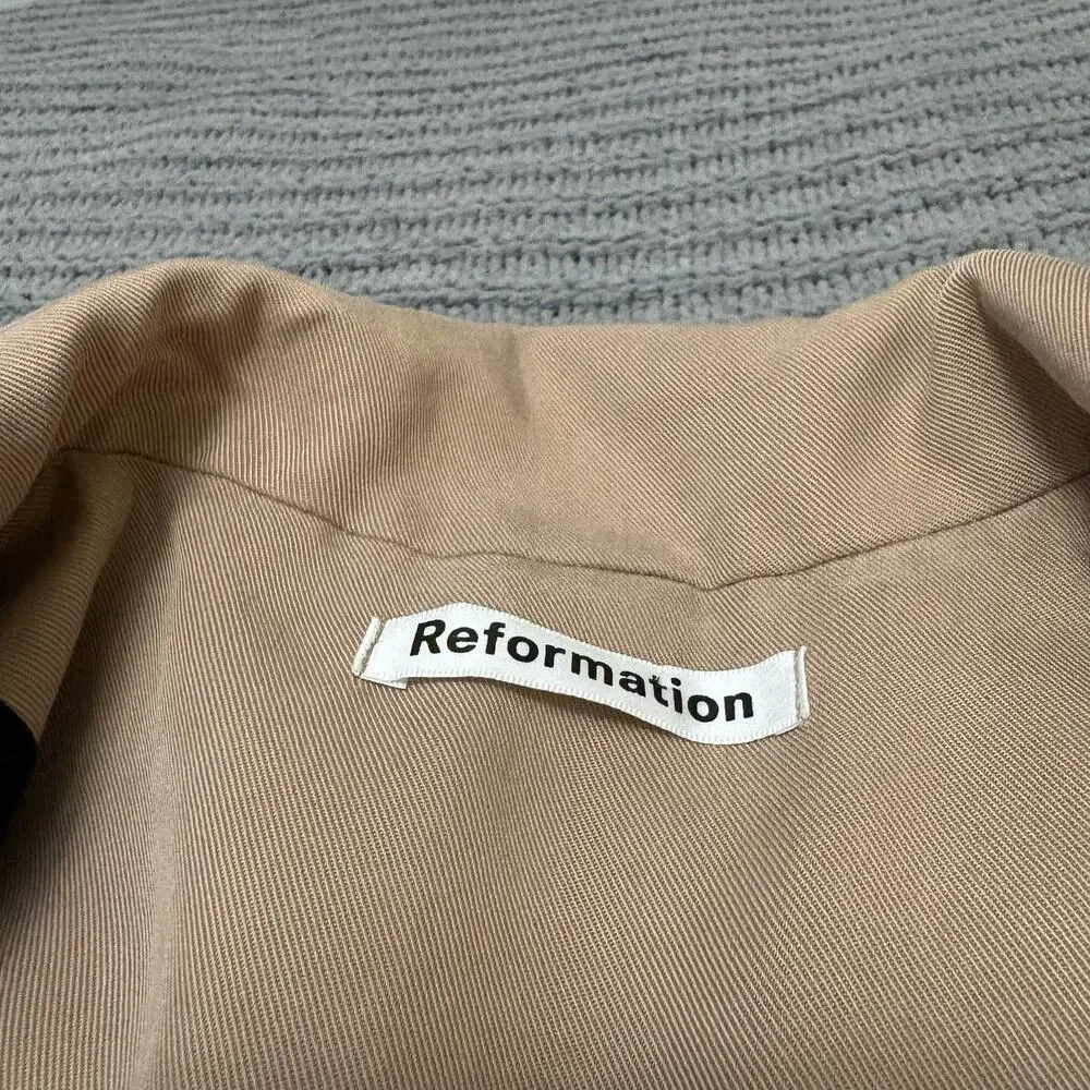 Reformation Tan Double Breasted Trench Coat Womens Size Small Minimalist Luxury